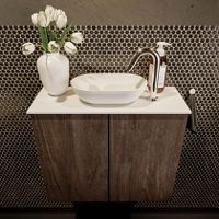 Mondiaz Fowy toiletmeubel 60cm dark brown met blad en waskom talc midden 1 kraangat