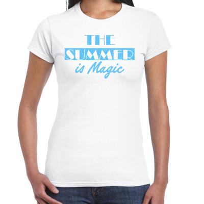 Toppers verkleed T-shirt dames - The summer is Magic - wit - glitter blauw - feestkleding