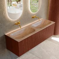 Badmeubel Mondiaz Kurve-Dlux | 140 cm | Meubelkleur Ruby | Wastafelkleur Saba | Solid surface | Wasbak beide zijden spoelbak | Zonder kraangat(en)