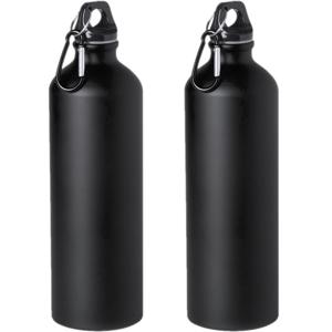 Waterfles/drinkfles Thor - 4x - zwart - aluminium - schroefdop - karabijnhaak - 800 ml - Sportfles/B