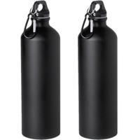 Waterfles/drinkfles Thor - 4x - zwart - aluminium - schroefdop - karabijnhaak - 800 ml - Sportfles/B