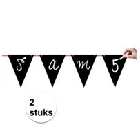 Beschrijfbare vlaggenlijn - 2x - zwart - 6 meter - karton - slinger - personaliseren - versiering