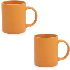 2x Drinkbekers/mokken oranje 370 ml