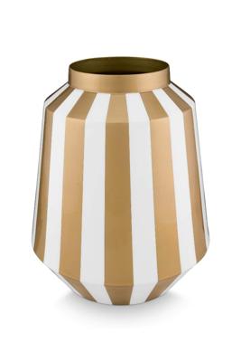 Pip Studio Metalen Vaas Strepen Wit Goud 29cm