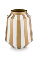 Pip Studio Metalen Vaas Strepen Wit Goud 29cm