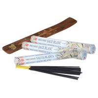 Hem Wierook stokjes Witte Salie geur - voordeelpak met 60x stokjes - 25cm - met plankje/houder