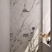 BRAUER Stripe Thermostatische Inbouw Regendouche - drukknoppen - SET 29 - 25cm douchekop - gebogen muurarm - 3-standen handdouche - doucheslang - wandaansluitbocht - RVS-kleurig geborsteld PVD 5-NG-421