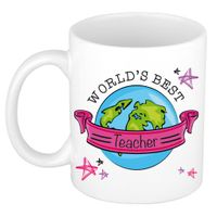 Cadeau koffie/thee mok voor leraar - beste leraar - roze - 300 ml - juf/meester