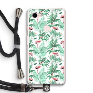 Flamingo bladeren: Pixel 3 XL Transparant Hoesje met koord