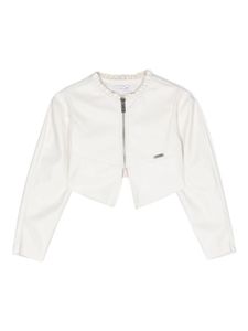 Monnalisa veste en cuir artificiel à plaque logo - Blanc