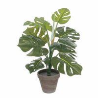 Groene Monstera/gatenplant kunstplant 48 cm in grijze pot - thumbnail