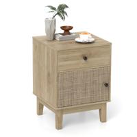 Rieten Nachtkastje met Lade & Kast Nachtkastje in Boho-stijl bBjzettafel Natuur
