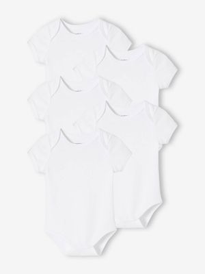 Set van 5 babyrompers met korte mouwen, in interlock met US-opening set wit