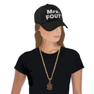 Mrs. FOUT baseballcap zwart/zilver dames en een zilveren dollarketting