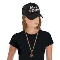 Mrs. FOUT baseballcap zwart/zilver dames en een zilveren dollarketting - thumbnail