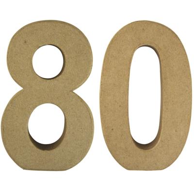 Hobby Papier mache 3D cijfer 80 - 15 x 9 x 3 cm - Knutsel cijfers leeftijden