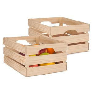 Fruitkisten opslagbox - 3x - open structuur - naturel - hout - L41 x B31 x H20 cm