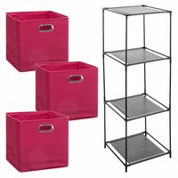 Kastmandjes/opberg mandjes - roze - 3x stuks van 29 Liter - In rekje van 34 x 98 cm