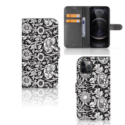 Apple iPhone 12 Pro Max Hoesje Black Flowers Apple iPhone 12 Pro Max Hoesje Black Flowers
