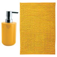 MSV badkamer droogloop mat - Genua - 50 x 80 cm - met bijpassend zeeppompje - saffraan geel - Badmatjes