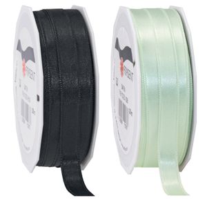 2x rollen satijn sierlint/cadeaulint - zwart en mintgroen - 1 cm x 25m p/rol