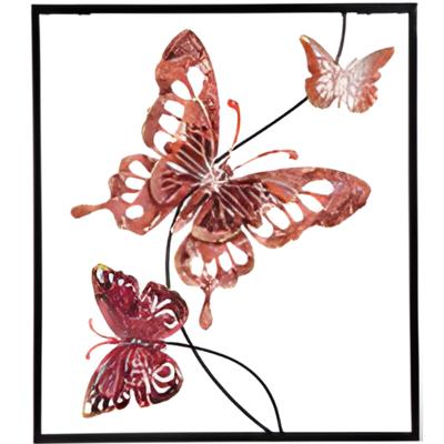 Pro Garden Wanddecoratie vlinder - roze - 43 x 38 cm - metaal - metalen frame met vlinders