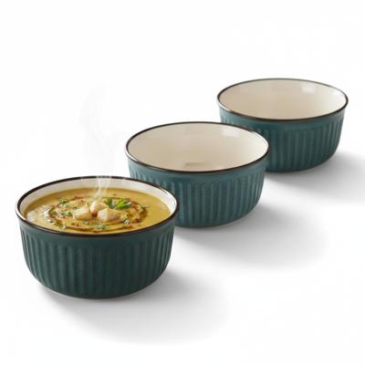 Soepkom Striped - 8x - blauw - 14 x 7 cm - keramiek - kommetjes - 500 ml