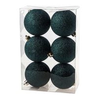 6x Kunststof kerstballen glitter petrol blauw 8 cm kerstboom versiering/decoratie   -