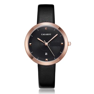 CAGARNY 6871 Fashion Life waterdichte gouden shell stalen band quartz horloge (zwart)