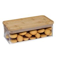 Voedsel bewaren keuken voorraadpot - 4x stuks - kunststof/bamboe - 1000 ml - 20 x 10 x 7 cm