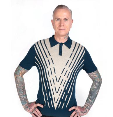 28% korting | Collectif Peru Kentish Point Knitted Polo Blue & Cream-S