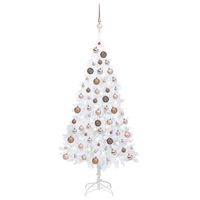 vidaXL Kunstkerstboom met verlichting en kerstballen 120 cm PVC wit - thumbnail