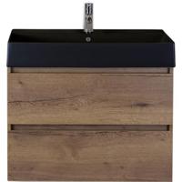 Maxx XL Badmeubelset 80 cm - Tabacco - Wastafel Kube Zwart 1 Kraangat