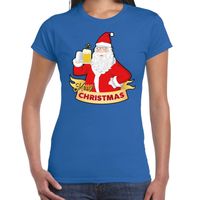 Fout kerstshirt blauw santa met pul bier voor dames - thumbnail