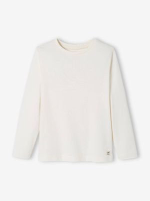 Personaliseerbare gekleurd T-shirt voor jongens met lange mouwen ecru