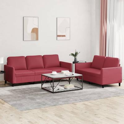 2-delige Loungeset met kussens kunstleer wijnrood