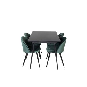SilarBLExt eethoek eetkamertafel uitschuifbare tafel lengte cm 120 / 160 zwart en 4 Velvet eetkamerstal velours groente,