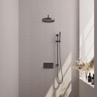BRAUER Stripe Thermostatische Inbouw Regendouche - drukknoppen - 25cm douchekop - gebogen muurarm - staaf handdouche - doucheslang - geïntegreerde glijstang - gunmetal geborsteld PVD 5-GM-427