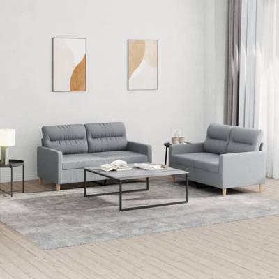 2-delige Loungeset met kussens stof lichtgrijs