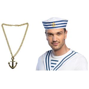 Carnaval verkleed Matrozen hoedje - wit - met gouden anker ketting - volwassenen