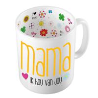 Bellatio Decorations Cadeau koffie/thee mok voor mama - geel - ik hou van jou - 300 ml - Moederdag   - - thumbnail