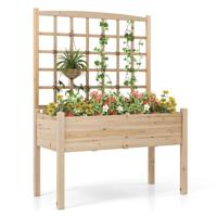 Plantenbak met Houten Latwerk voor Klimplanten Verhoogd Tuinbed met Drainagegaten voor Bloemen Kruiden Groenten Plant Natuurlijk