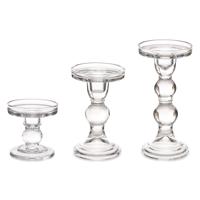 Kaarsen kandelaar set van decoratief glas - voor stompkaarsen - 18/ 14/ 9cm in hoogte