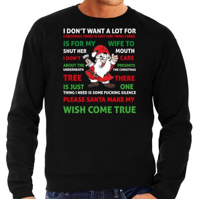 Foute Kersttrui/sweater voor heren - songtekst stilte - zwart - zingende kerstman