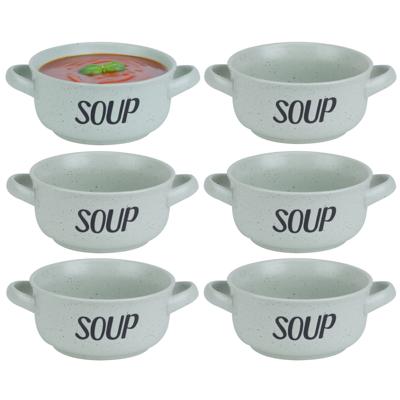 Soepkom van aardewerk - 6x - groen - Dia 13,5 cm - 470 ml - Servies - Soepkommen