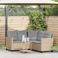 Tuinbank met tafel en kussens L-vormig beige poly rattan