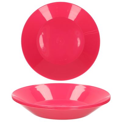 6x ontbijt/diner diepe bordjes van hard kunststof 21 cm in het rood