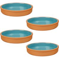 4x stuks tapas/hapjes serveren/oven schaal terracotta/blauw 23 x 4 cm