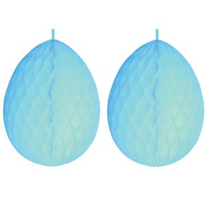 3x stuks hangdecoratie honeycomb paaseieren pastel blauw van papier 30 cm