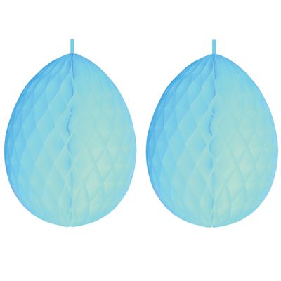 3x stuks hangdecoratie honeycomb paaseieren pastel blauw van papier 30 cm